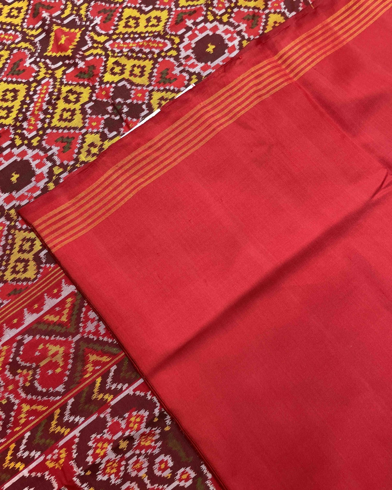 Red & Yellow Manekchowk Designer Patola Saree - SindhoiPatolaArt