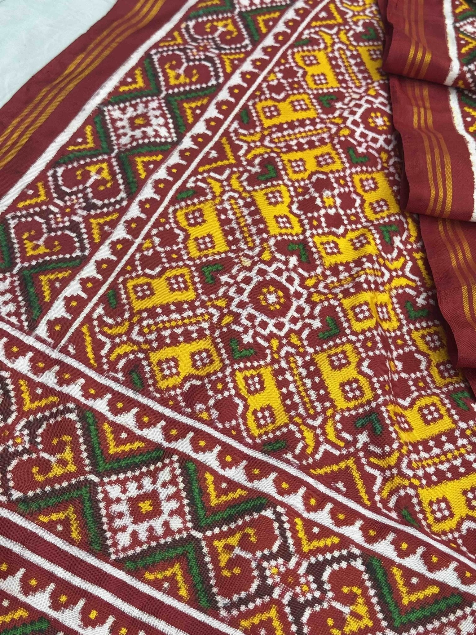 Red & yellow Manekchowk patan patola - SindhoiPatolaArt
