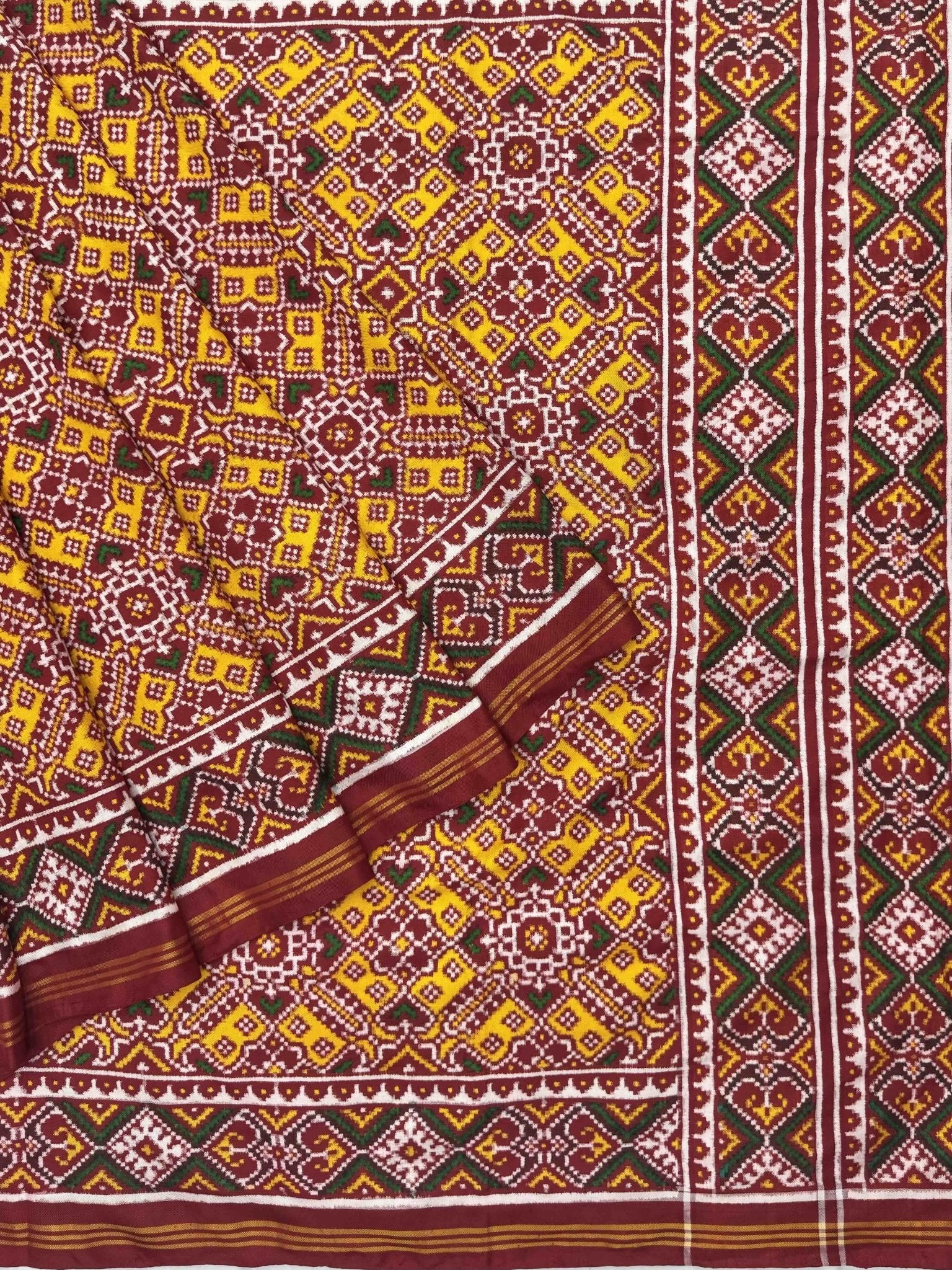 Red & yellow Manekchowk patan patola - SindhoiPatolaArt