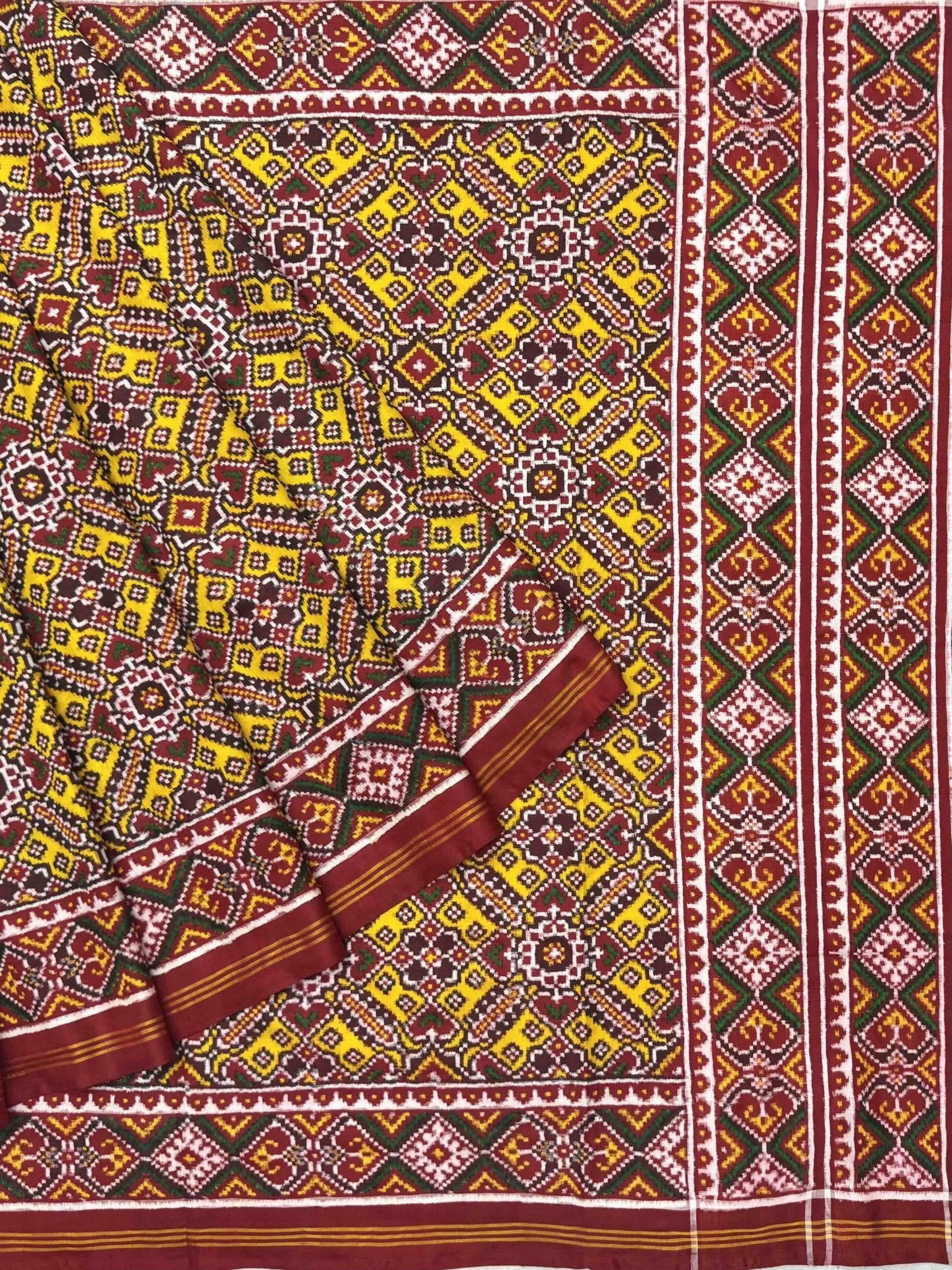 Red & Yellow Manekchowk patan patola - SindhoiPatolaArt