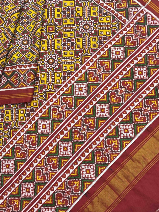 Red & Yellow Manekchowk patan patola - SindhoiPatolaArt