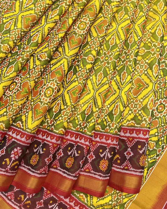 Red & Yellow Manekchowk Patola Saree - SindhoiPatolaArt