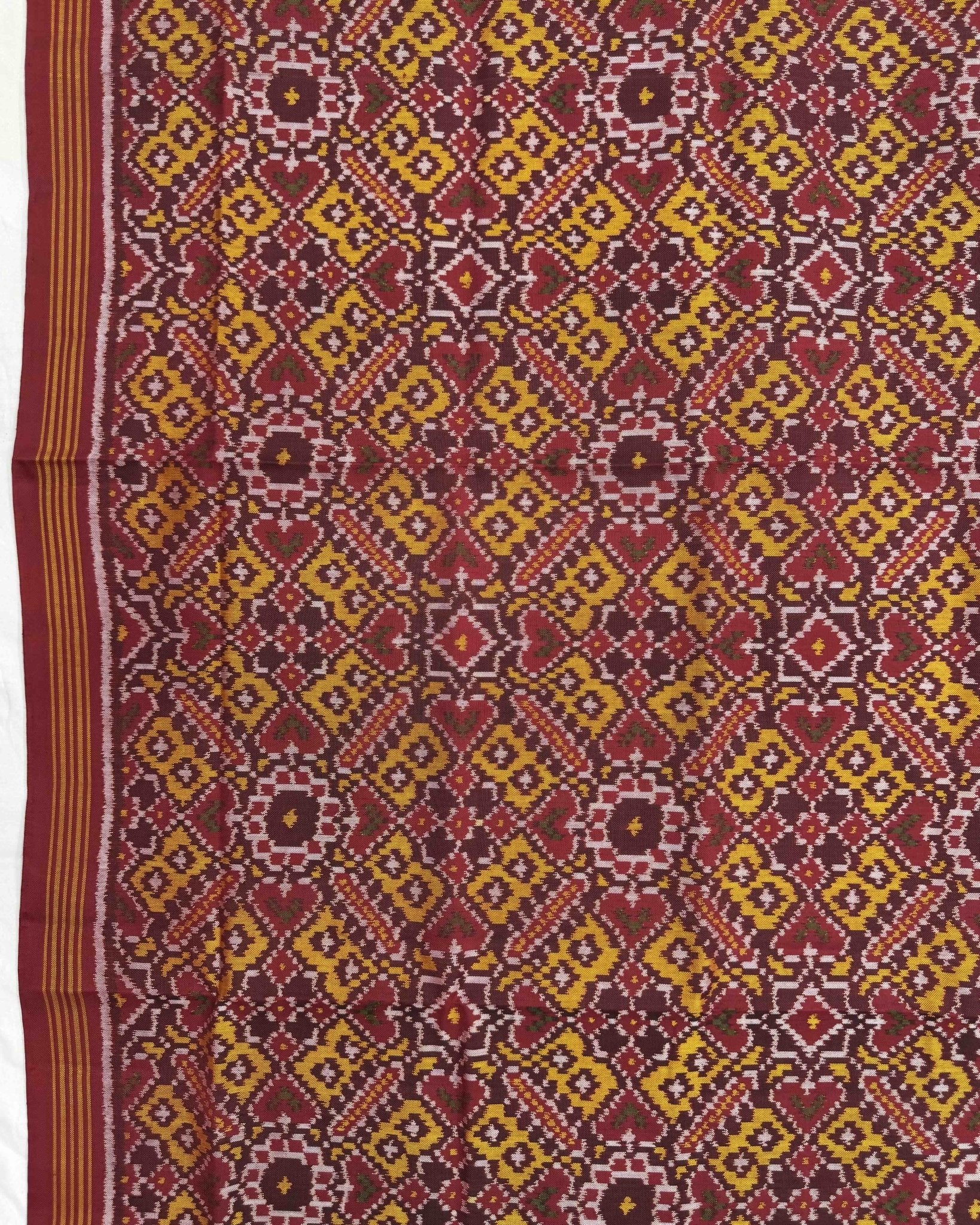 Red & Yellow Manekchowk Semi Double Ikat Dupatta - SindhoiPatolaArt