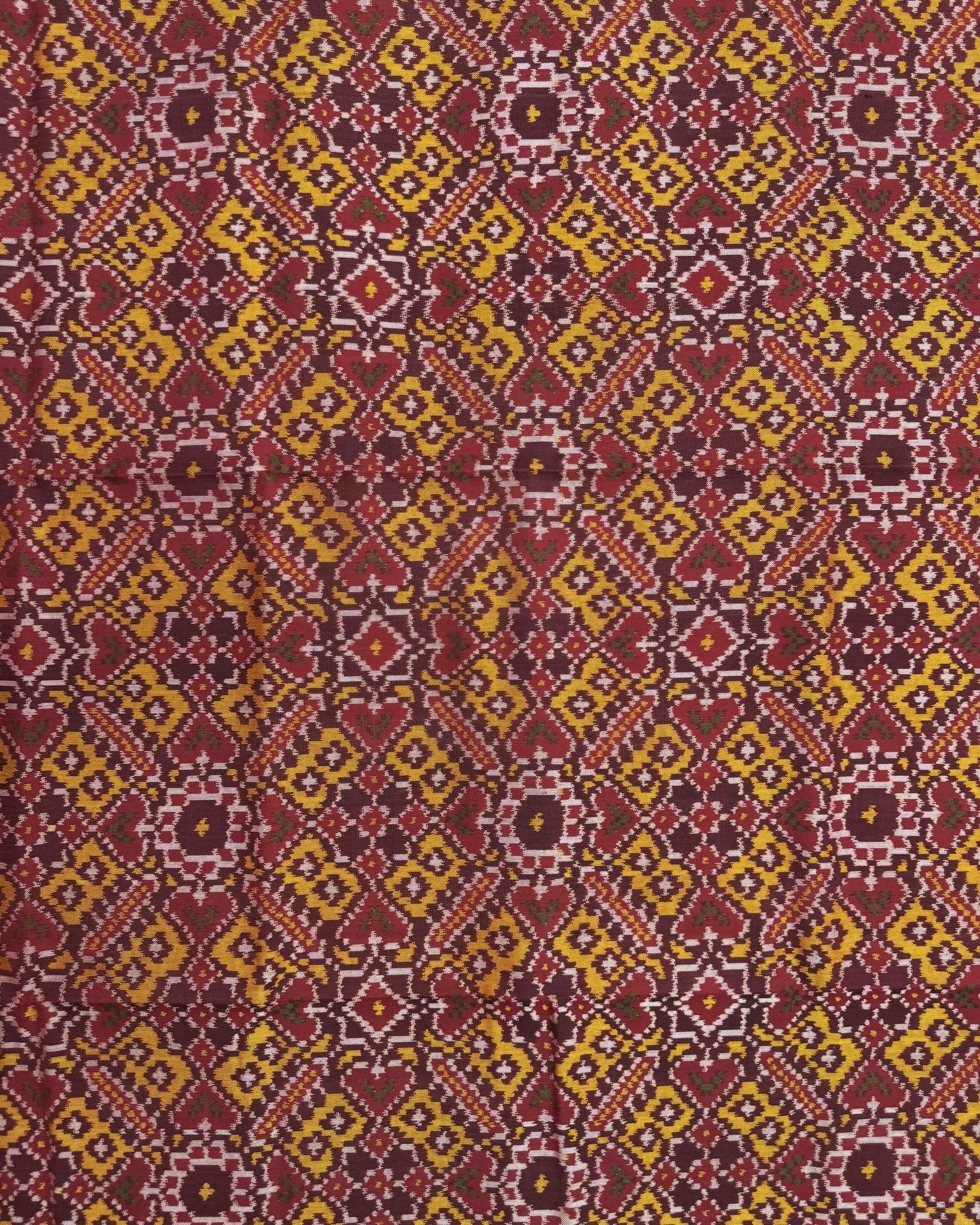 Red & Yellow Manekchowk Semi Double Ikat Dupatta - SindhoiPatolaArt