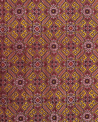 Red & Yellow Manekchowk Semi Double Ikat Dupatta - SindhoiPatolaArt