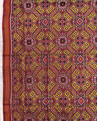 Red & Yellow Manekchowk Semi Double Ikat Patola Dupatta - SindhoiPatolaArt