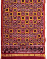 Red & Yellow Manekchowk Semi Double Ikat Patola Dupatta - SindhoiPatolaArt