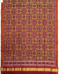 Red & Yellow Manekchowk Semi Double Ikat Patola Dupatta - SindhoiPatolaArt
