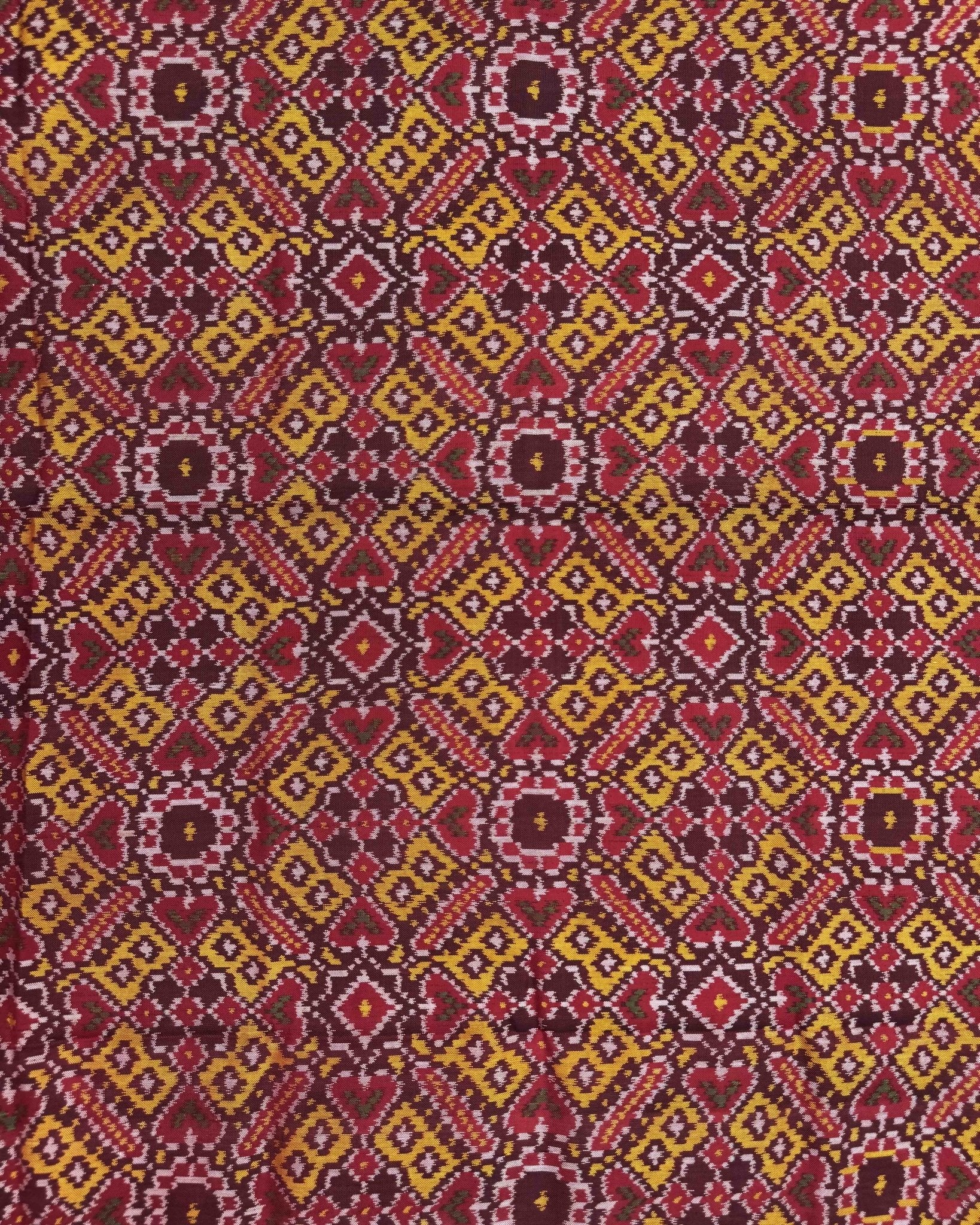 Red & Yellow Manekchowk Semi Double Ikat Patola Dupatta - SindhoiPatolaArt