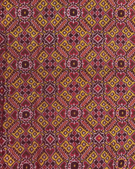 Red & Yellow Manekchowk Semi Double Ikat Patola Dupatta - SindhoiPatolaArt