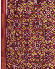 Red & Yellow Manekchowk Semi Double Ikat Patola Dupatta - SindhoiPatolaArt