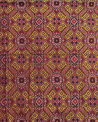 Red & Yellow Manekchowk Semi Double Ikat Patola Dupatta - SindhoiPatolaArt