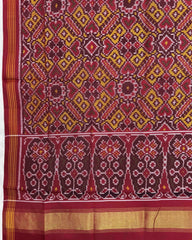Red & Yellow Manekchowk Semi Double Ikat Patola Dupatta - SindhoiPatolaArt