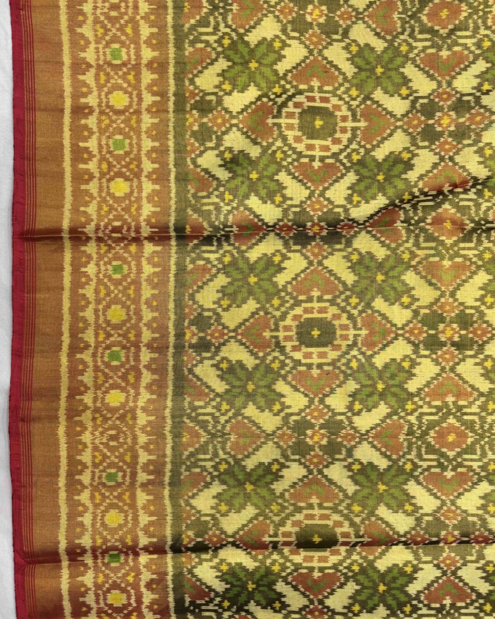 Red & Yellow Manekchowk Tissue Patola Saree - SindhoiPatolaArt
