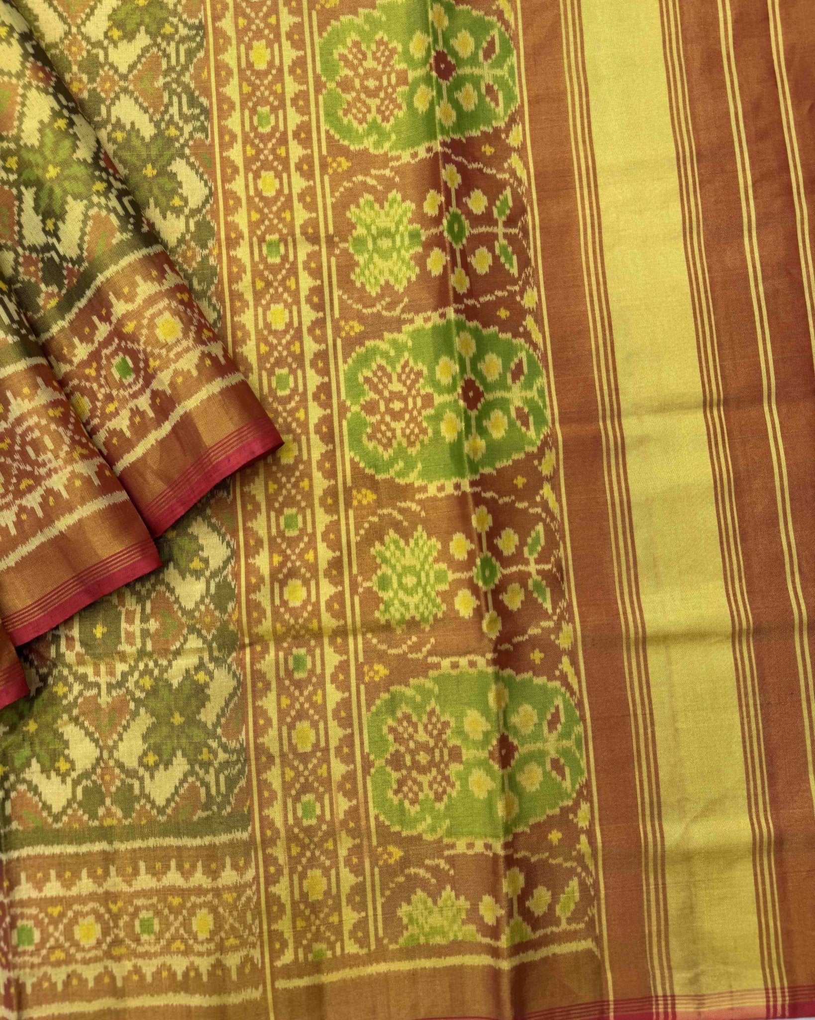 Red & Yellow Manekchowk Tissue Patola Saree - SindhoiPatolaArt
