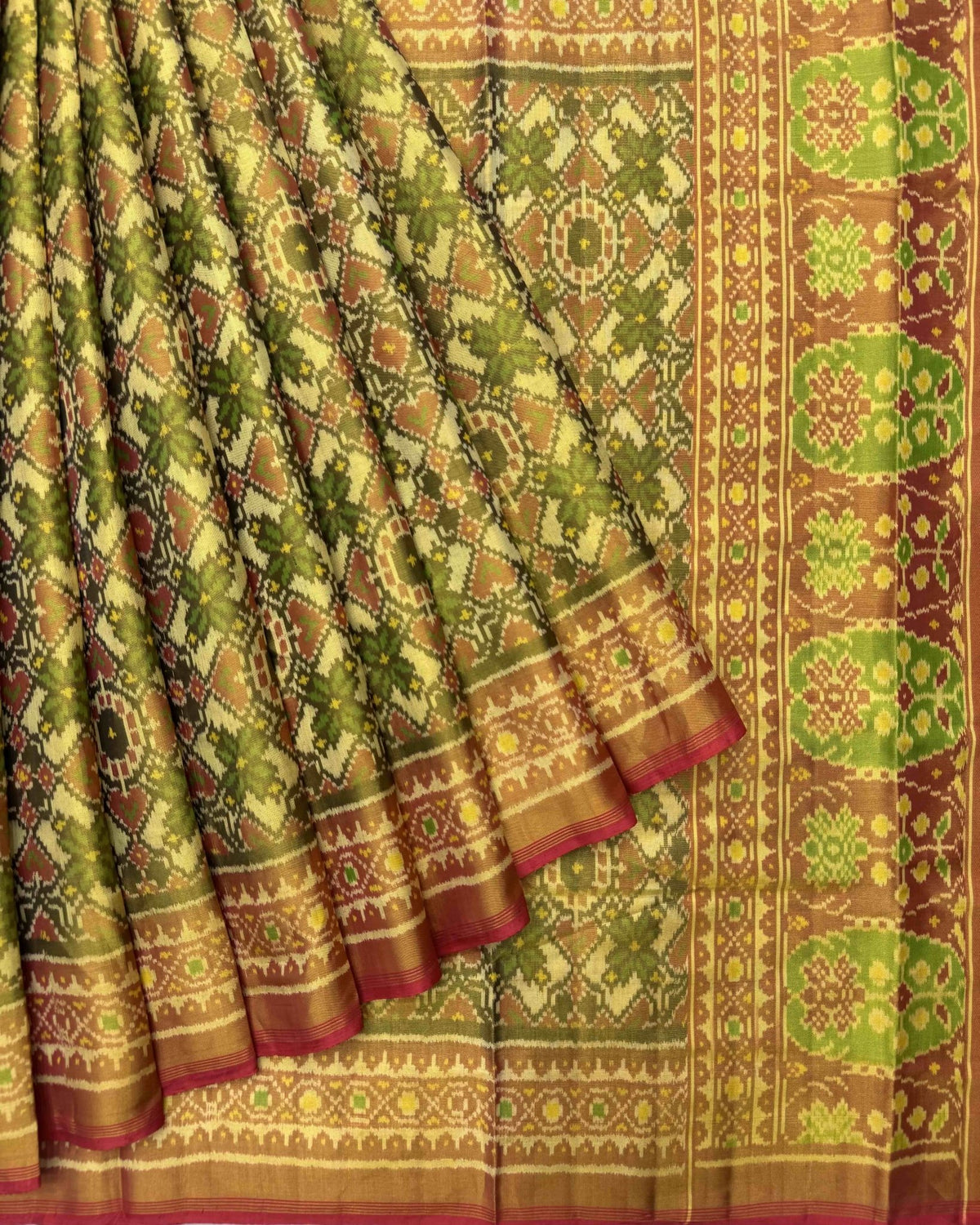 Red & Yellow Manekchowk Tissue Patola Saree - SindhoiPatolaArt