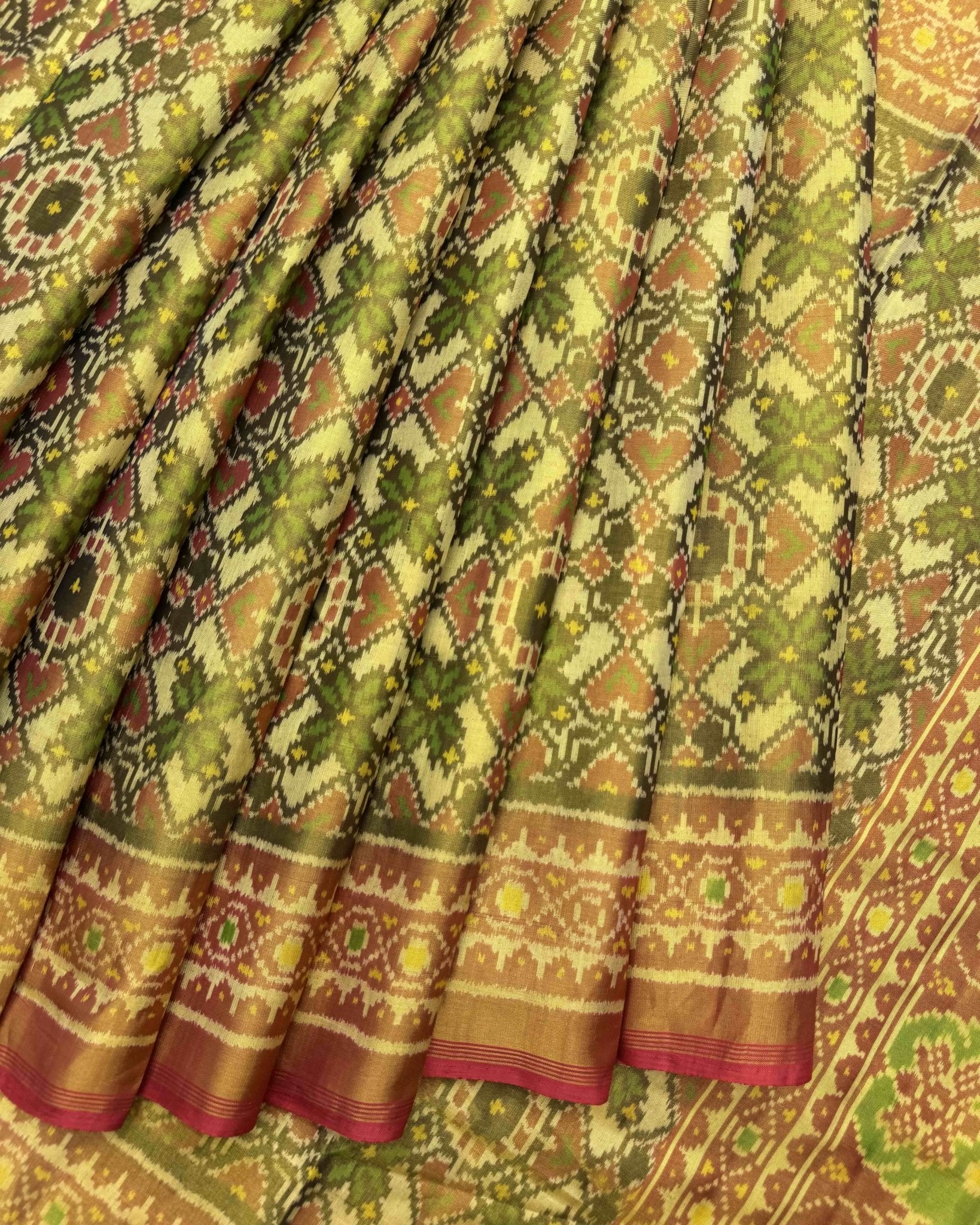 Red & Yellow Manekchowk Tissue Patola Saree - SindhoiPatolaArt