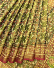Red & Yellow Manekchowk Tissue Patola Saree - SindhoiPatolaArt