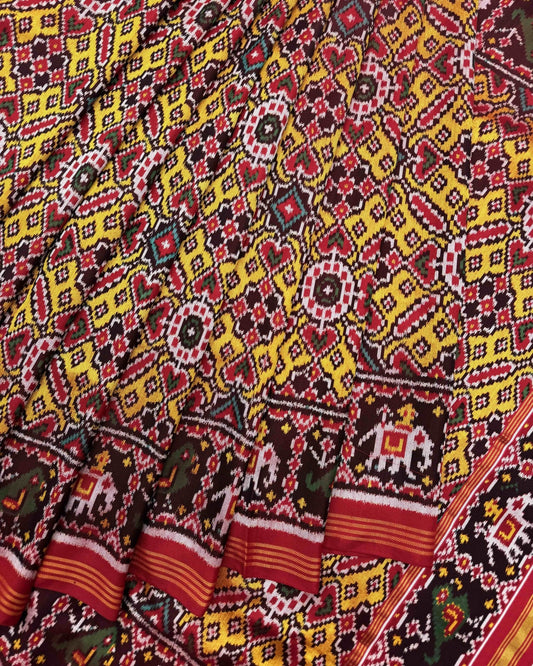 Red & Yellow Manekchowk Twill Patola Saree - SindhoiPatolaArt