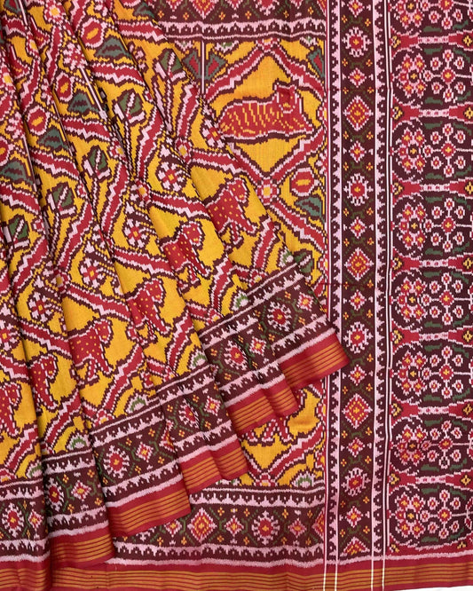 Red & Yellow Narikunj Designer Patola Saree - SindhoiPatolaArt