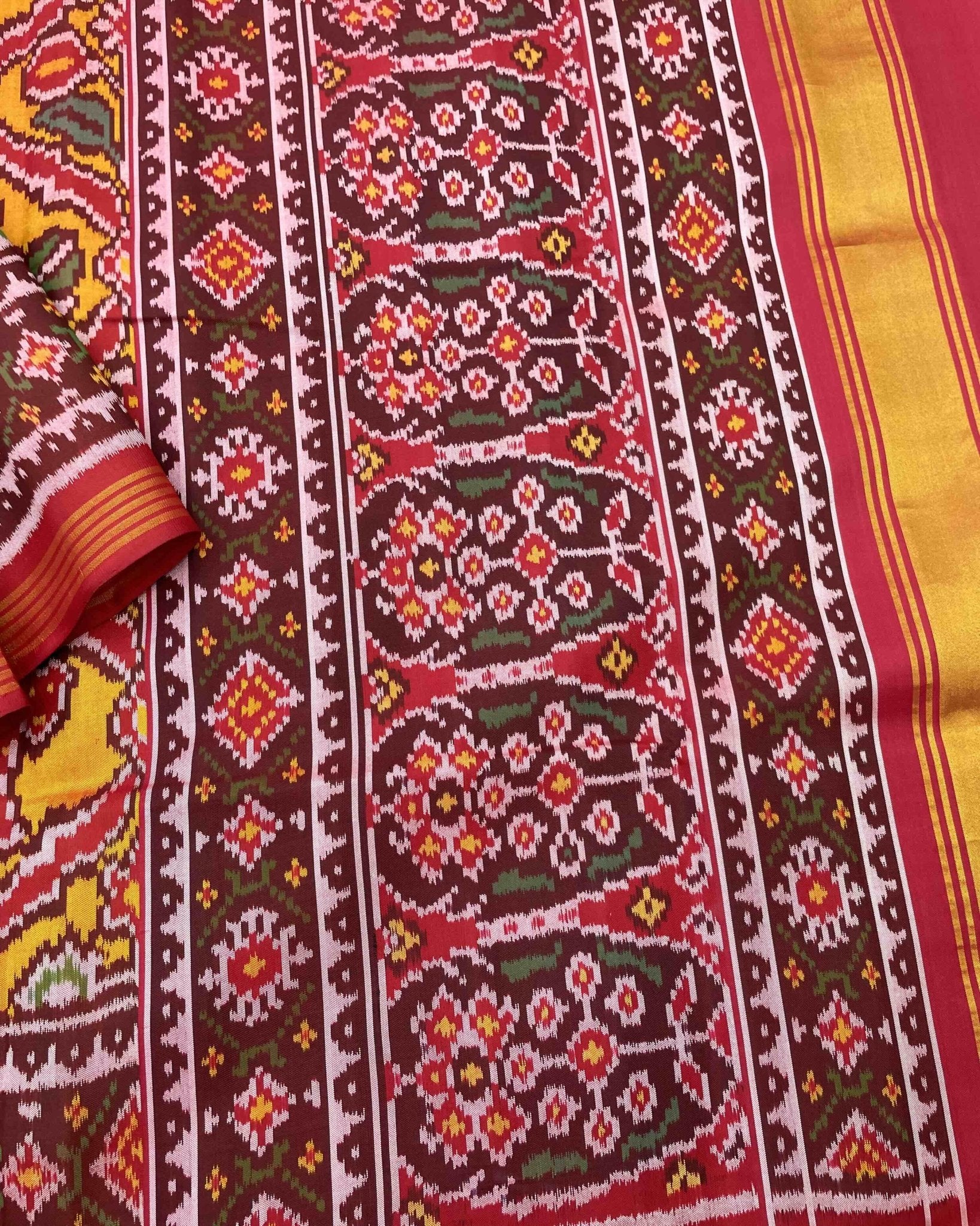 Red & Yellow Narikunj Designer Patola Saree - SindhoiPatolaArt