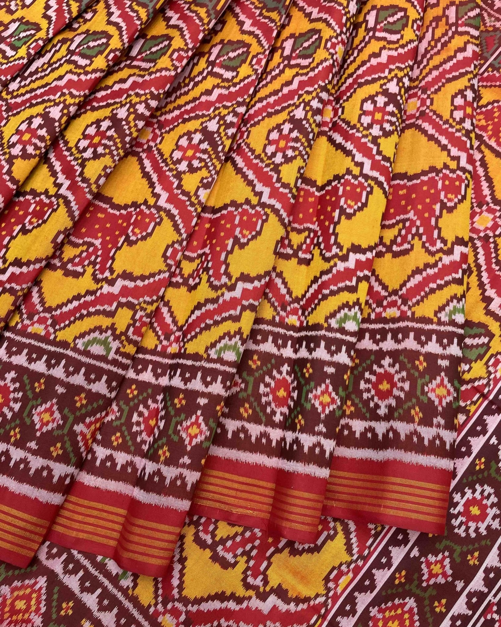 Red & Yellow Narikunj Designer Patola Saree - SindhoiPatolaArt