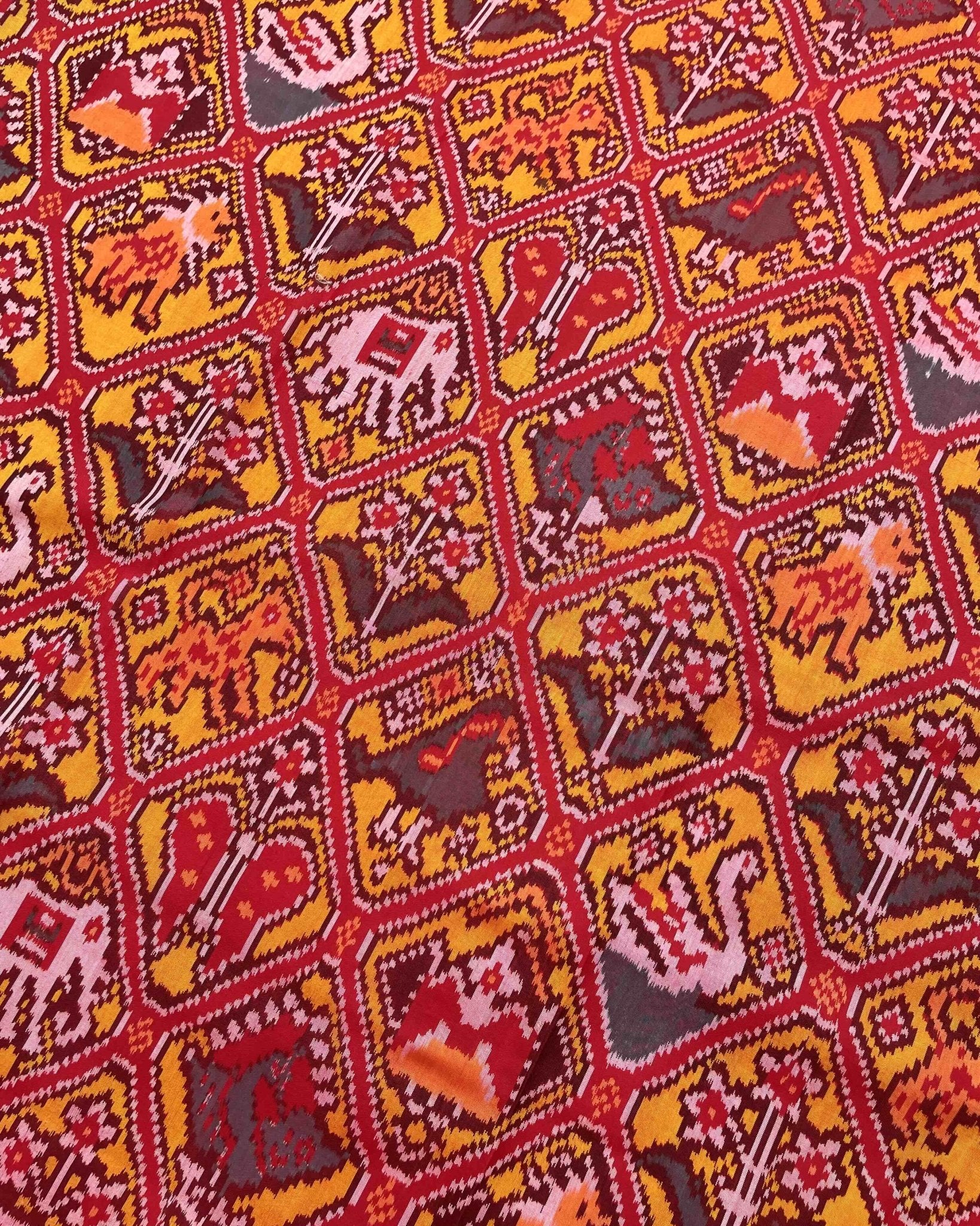 Red & Yellow Narikunj Designer Patola Saree - SindhoiPatolaArt