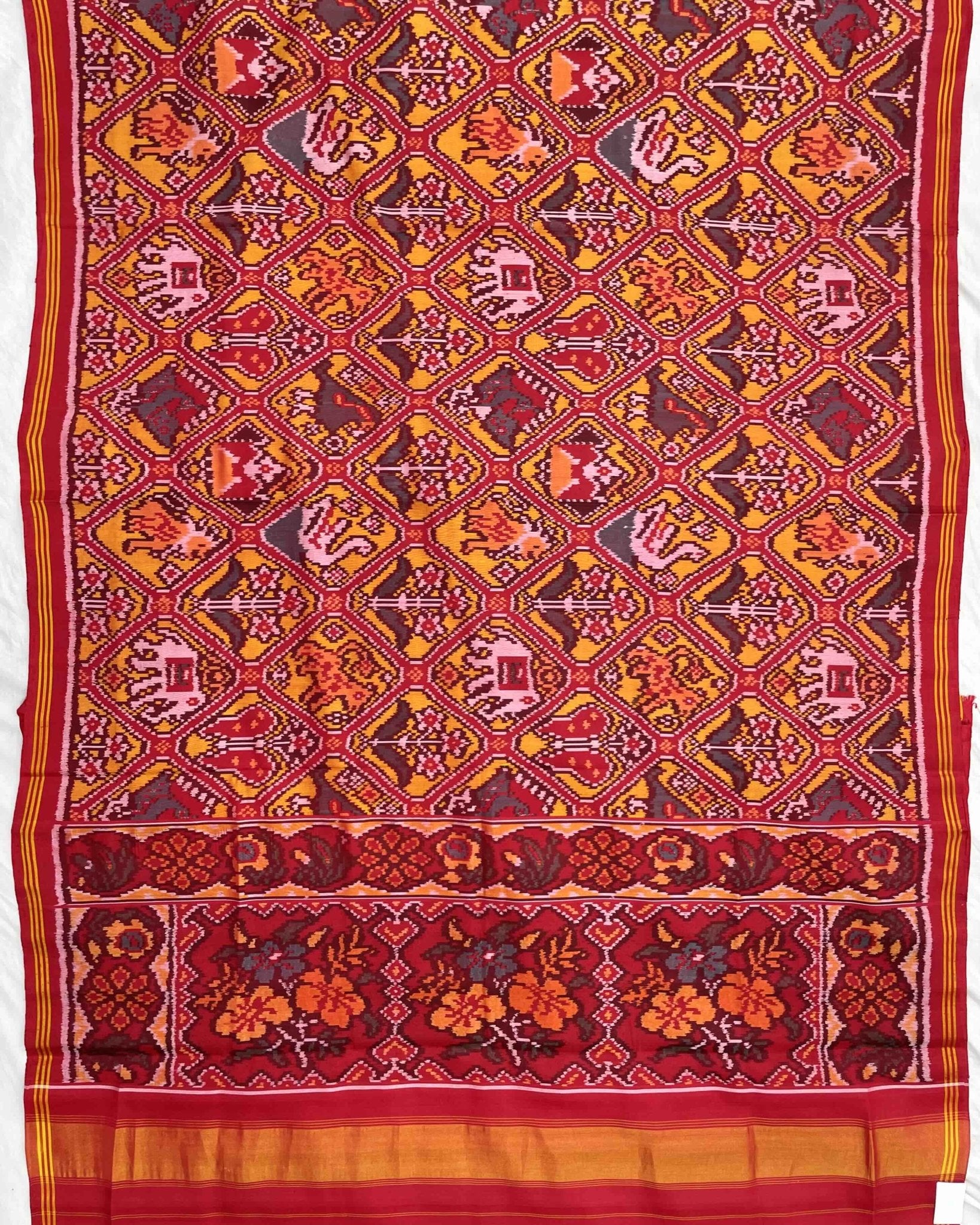 Red & Yellow Narikunj Designer Patola Saree - SindhoiPatolaArt