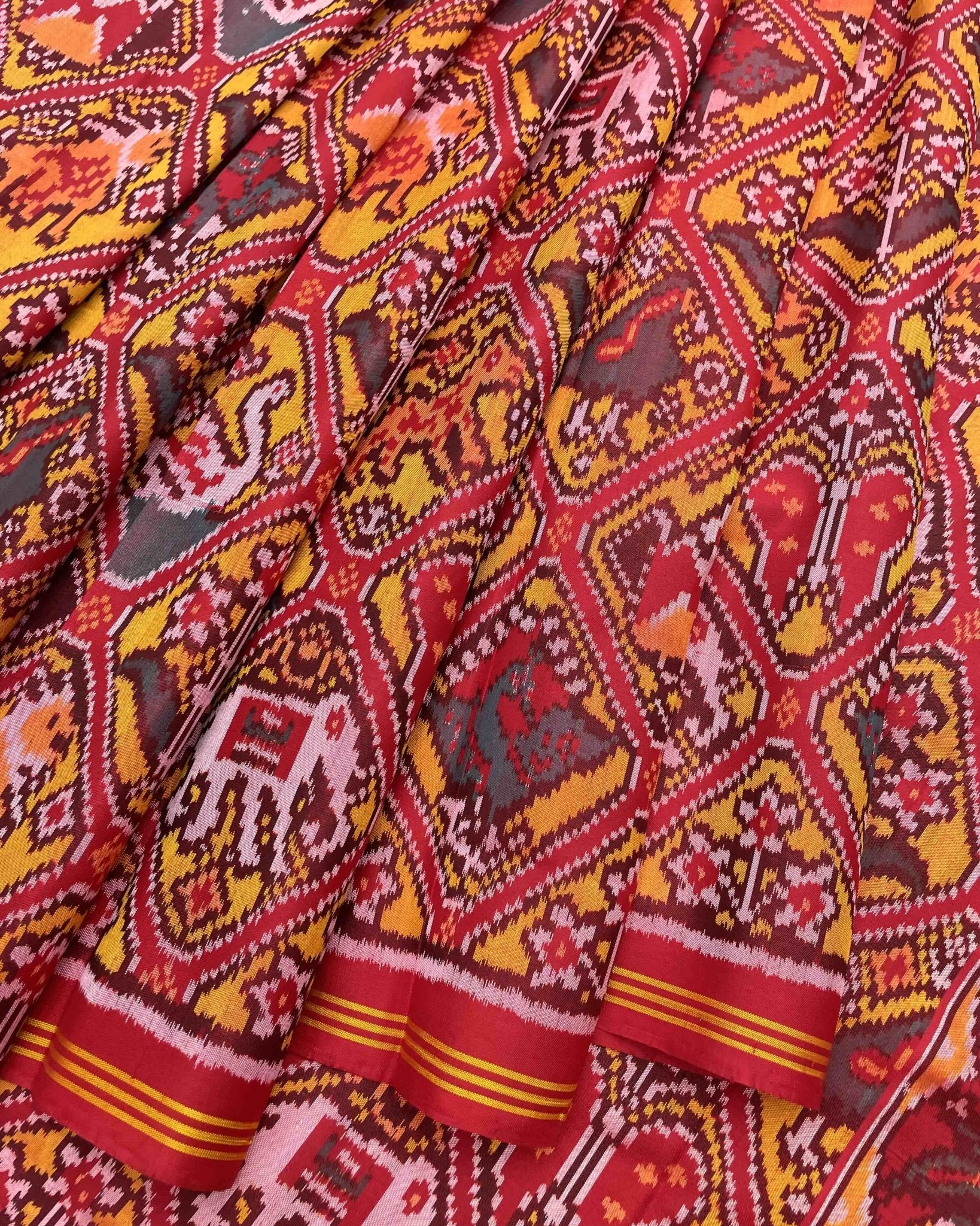 Red & Yellow Narikunj Designer Patola Saree - SindhoiPatolaArt