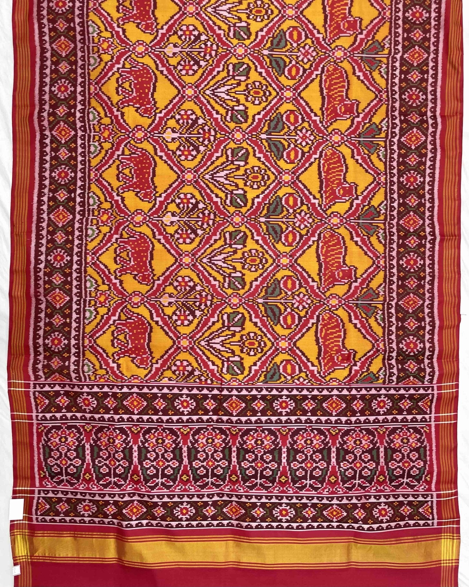 Red & Yellow Narikunj Designer Patola Saree - SindhoiPatolaArt