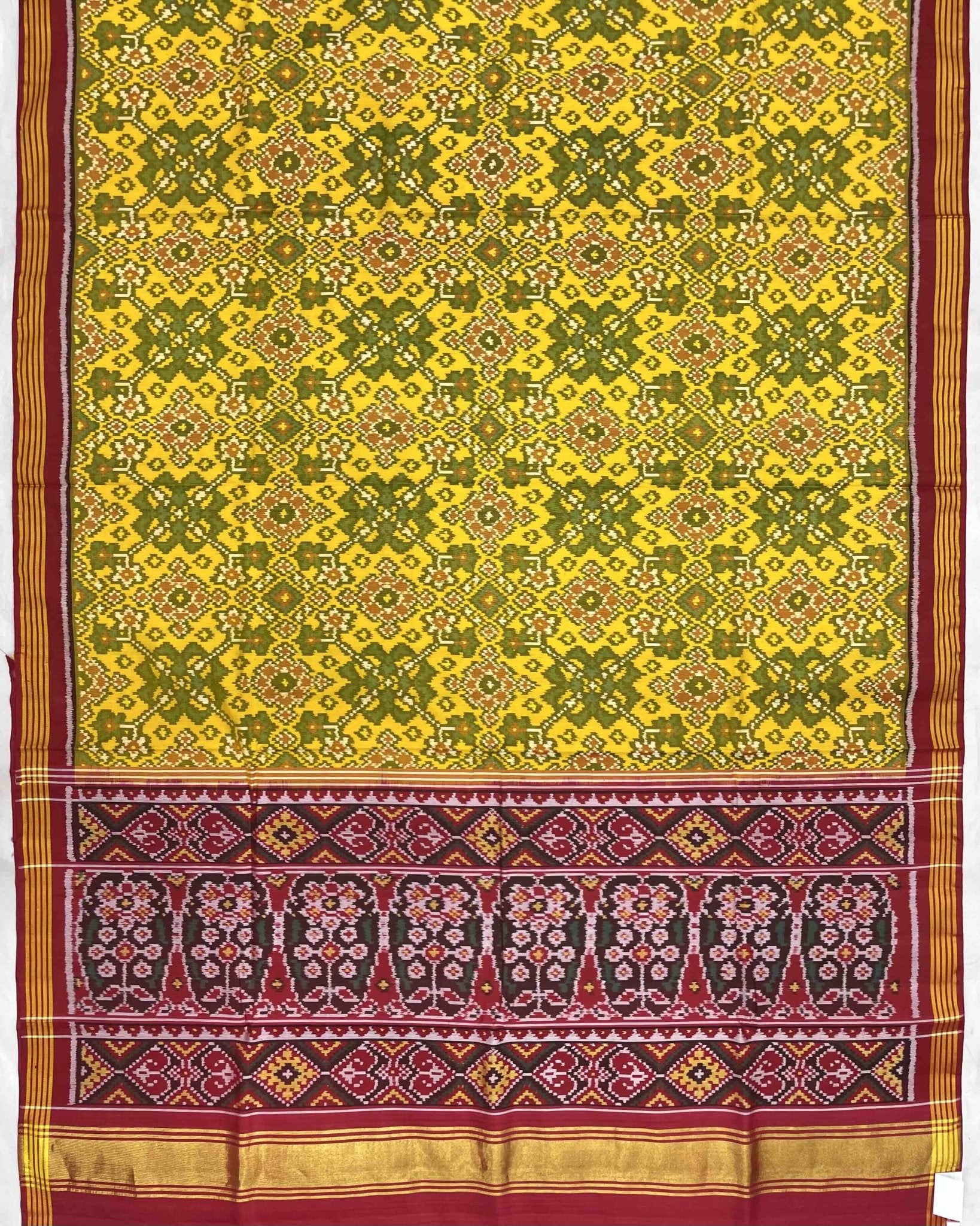 Red & Yellow Navratan Designer Patola Saree - SindhoiPatolaArt