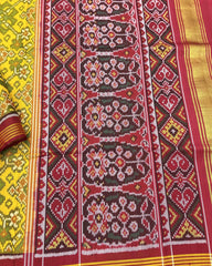 Red & Yellow Navratan Designer Patola Saree - SindhoiPatolaArt