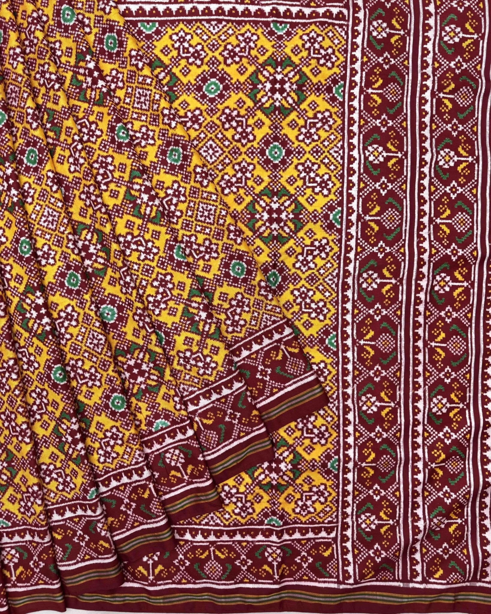 Red & Yellow Navratan Double Ikat Patola Saree - SindhoiPatolaArt