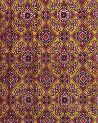 Red & Yellow Navratan Manekchowk Semi Double Ikat Patola Dupatta - SindhoiPatolaArt