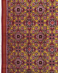Red & Yellow Navratan Manekchowk Semi Double Ikat Patola Dupatta - SindhoiPatolaArt