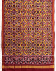 Red & Yellow Navratan Manekchowk Semi Double Ikat Patola Dupatta - SindhoiPatolaArt