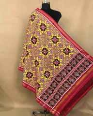 Red & Yellow Navratan Patola Dupatta - SindhoiPatolaArt