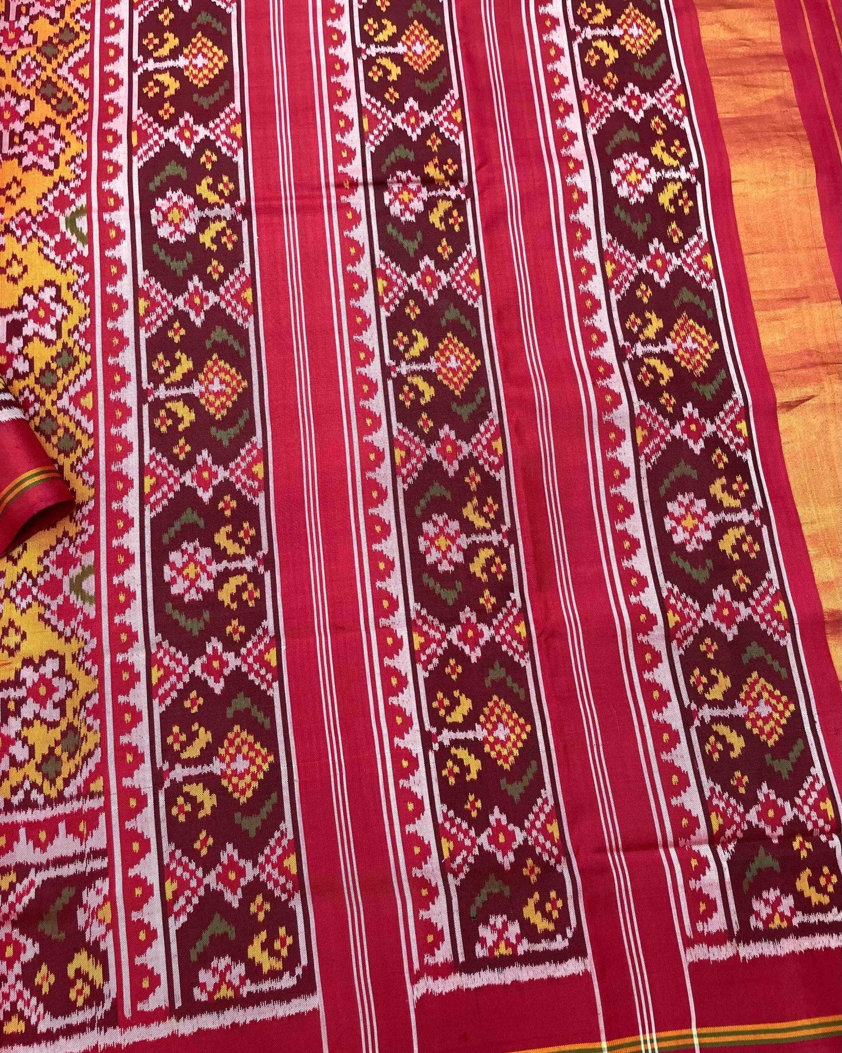 Red & Yellow Navratan Patola Saree - SindhoiPatolaArt