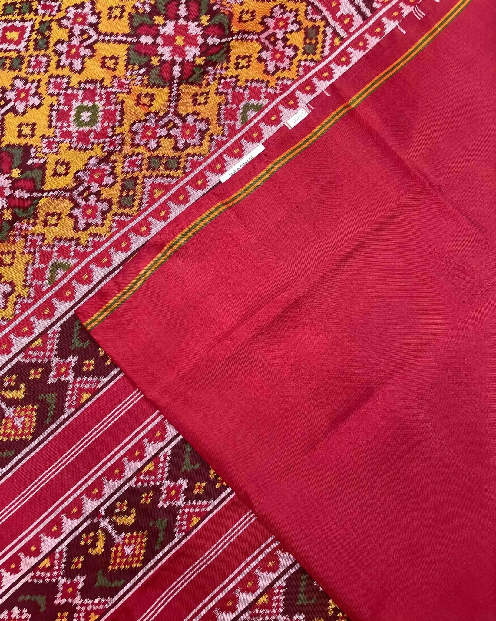 Red & Yellow Navratan Patola Saree - SindhoiPatolaArt