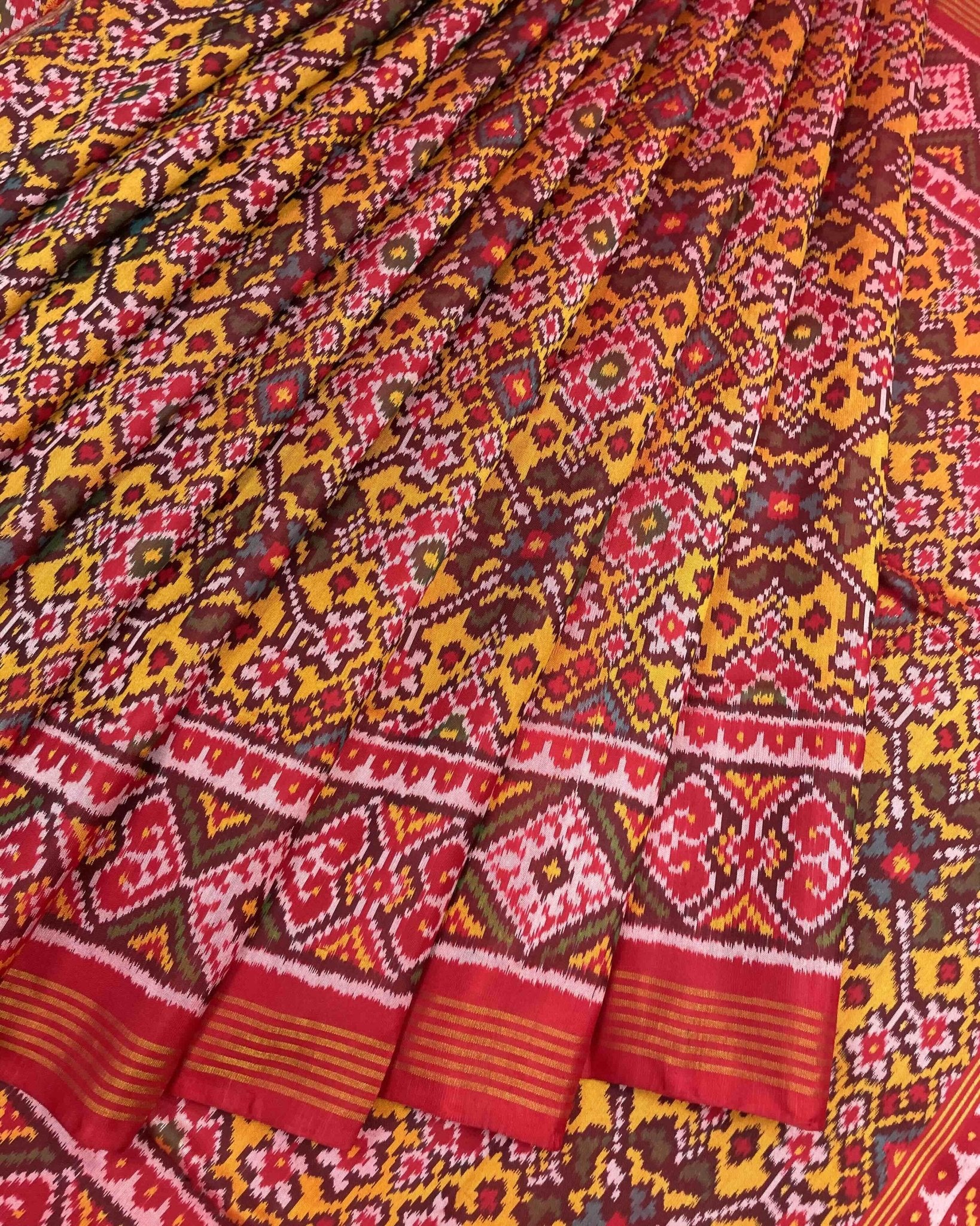Red & Yellow Navratan Patola Saree - SindhoiPatolaArt