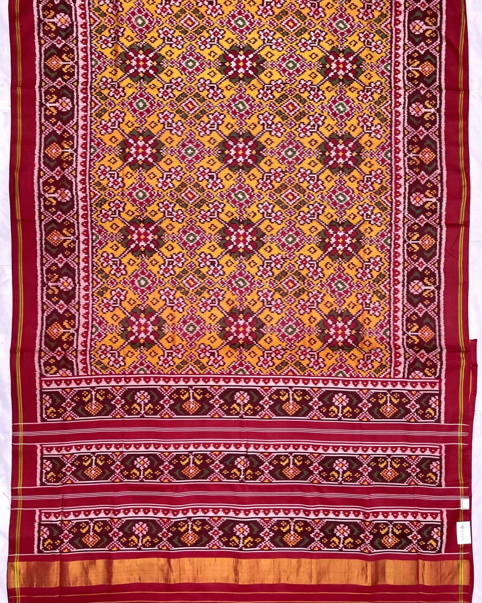 Red & Yellow Navratan Patola Saree - SindhoiPatolaArt