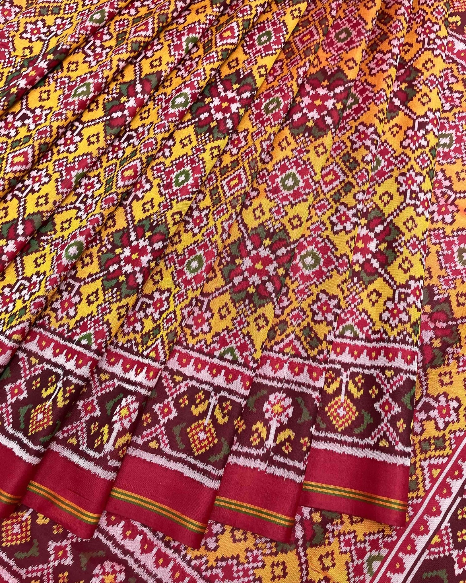 Red & Yellow Navratan Patola Saree - SindhoiPatolaArt