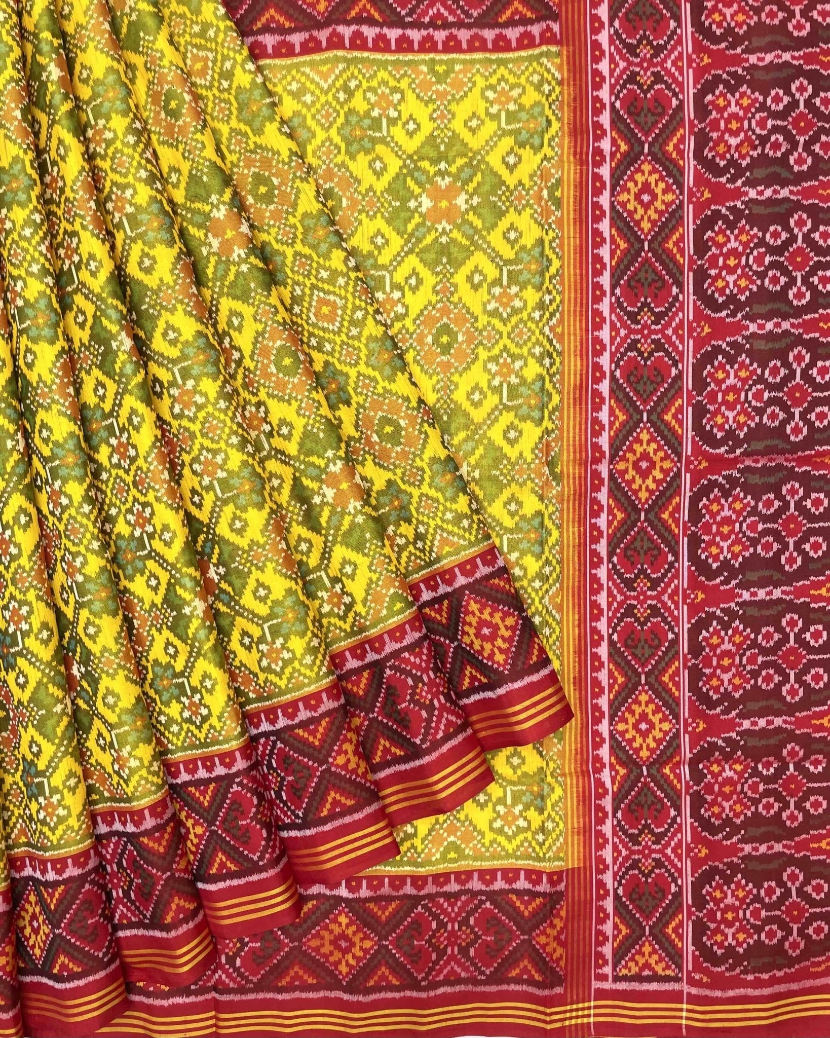 Red & Yellow Navratan Patola Saree - SindhoiPatolaArt