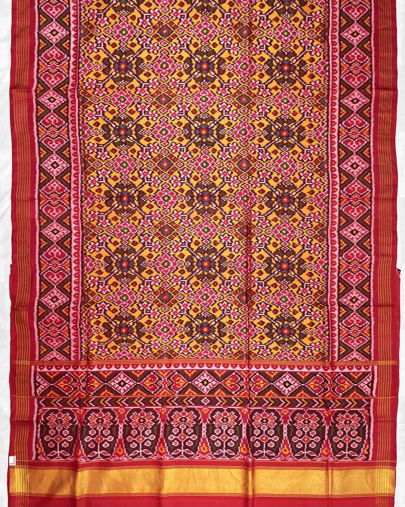 Red & Yellow Navratan Patola Saree - SindhoiPatolaArt
