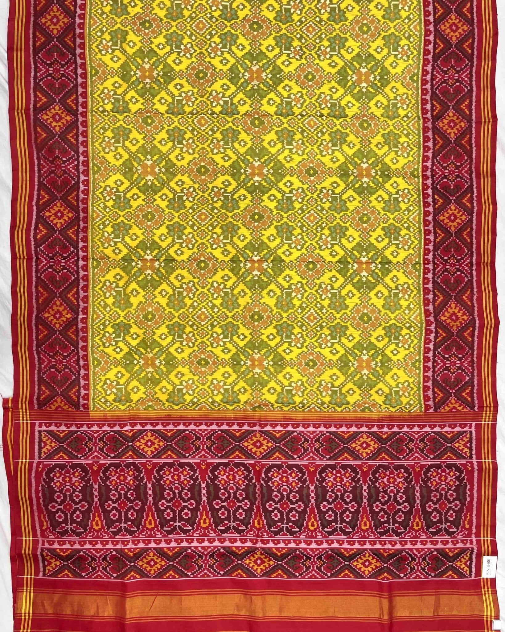 Red & Yellow Navratan Patola Saree - SindhoiPatolaArt