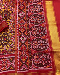 Red & Yellow Navratan Patola Saree - SindhoiPatolaArt