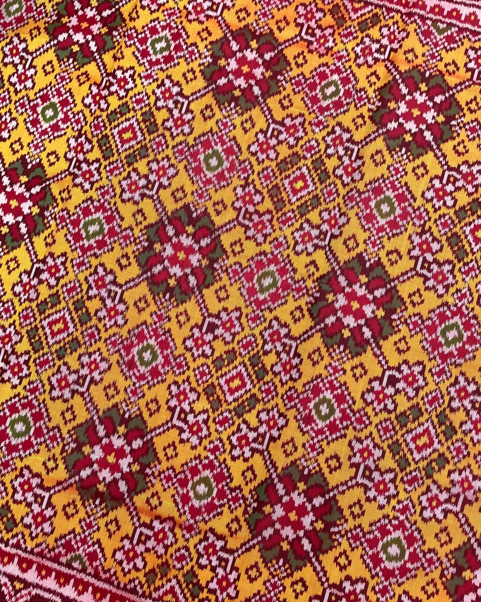 Red & Yellow Navratan Patola Saree - SindhoiPatolaArt