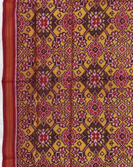 Red & Yellow Navratan Semi Double Ikat Patola Dupatta - SindhoiPatolaArt