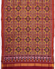 Red & Yellow Navratan Semi Double Ikat Patola Dupatta - SindhoiPatolaArt