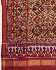 Red & Yellow Navratan Semi Double Ikat Patola Dupatta - SindhoiPatolaArt